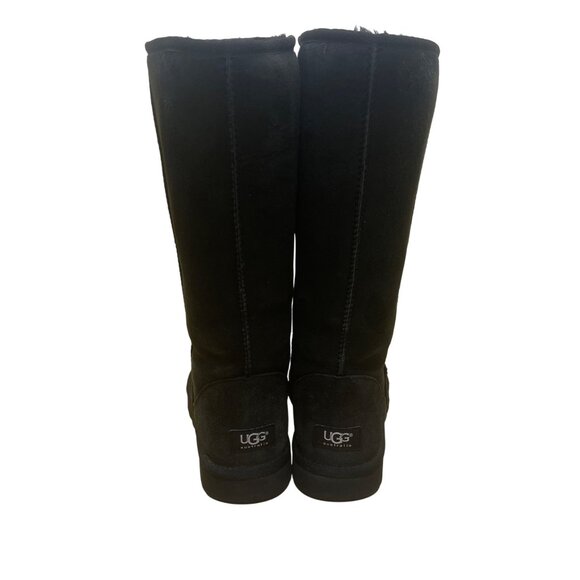 Ugg Women’s Black Suede Sheepskin Lined Slip-On Tall Winter Boots Size 10 - Picture 5 of 10